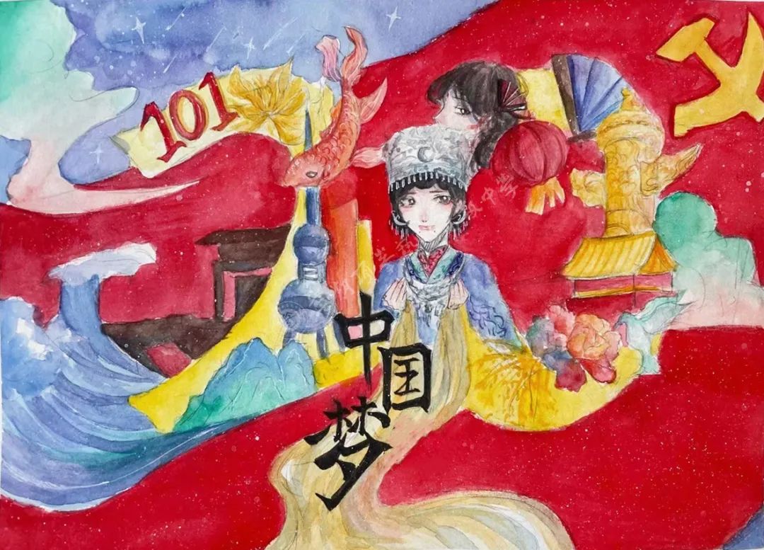 喜迎二十大，共度国庆节！高二年级优秀绘画作品-图5