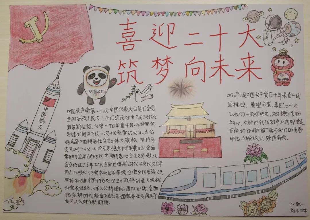“同心筑梦庆国庆 绘画献礼二十大”手抄报一等奖-图2