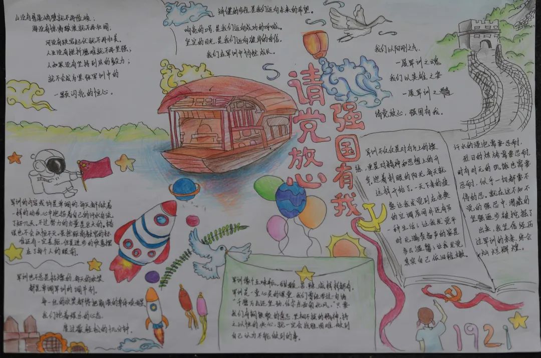 “磨砺青春 请党放心 强国有我”军训主题手抄报-图4