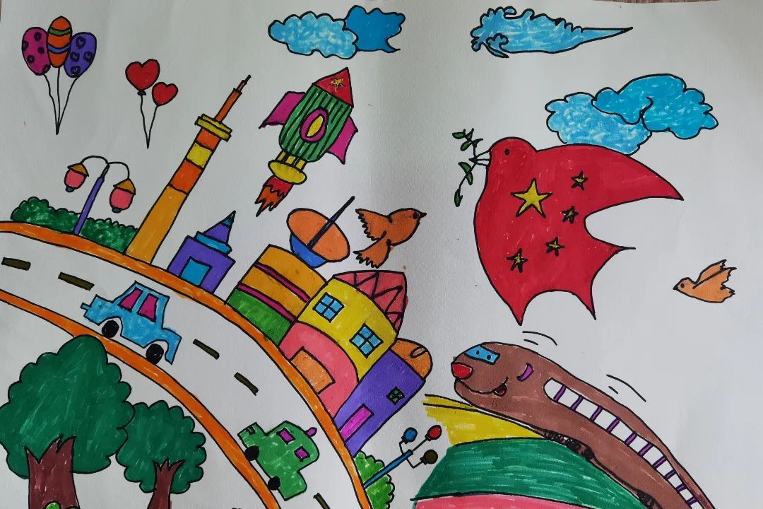 简单漂亮的幼儿园“喜迎二十大 筑梦向未来”绘画作品-图8