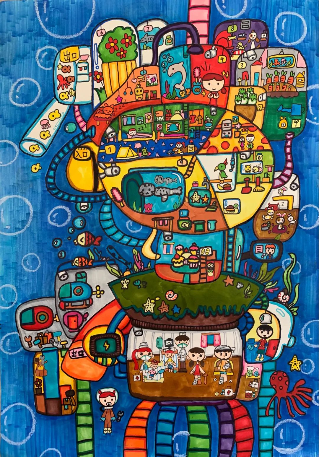 “童心喜迎二十大 科技环保向未来”儿童画作品-图2