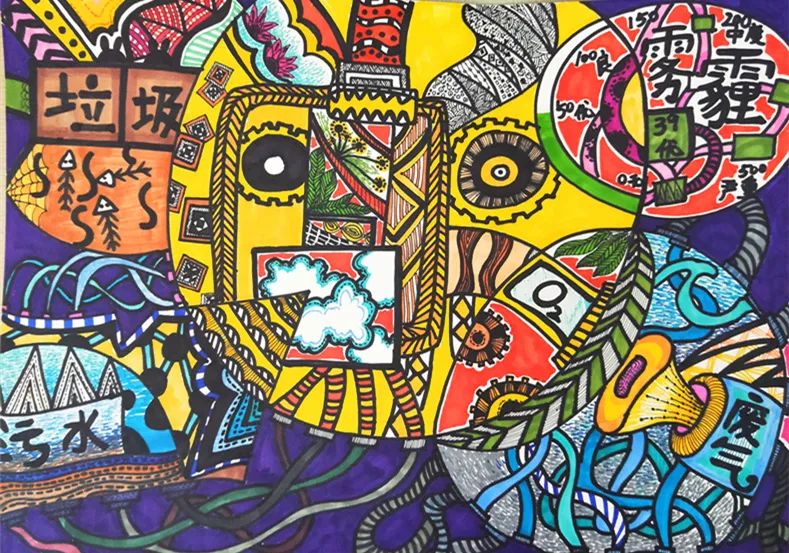 “童心喜迎二十大 科技环保向未来”儿童画作品-图5