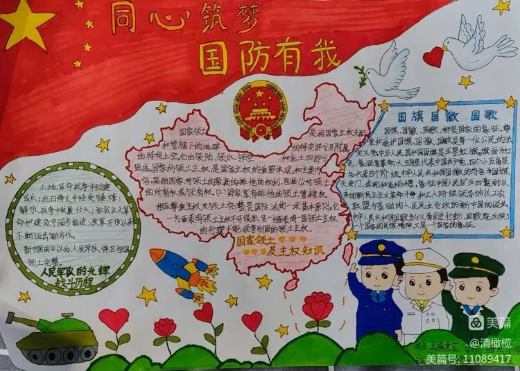 简单的“心系国防 同心筑梦”手抄报怎么画-图1
