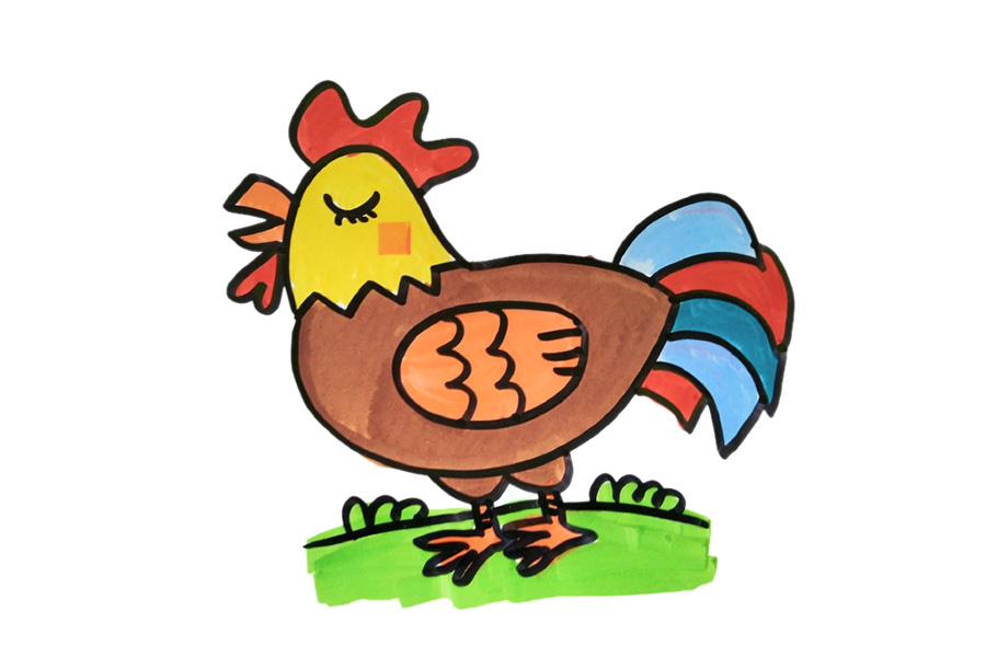 可爱的大公鸡和小鸡简笔画图片-图1