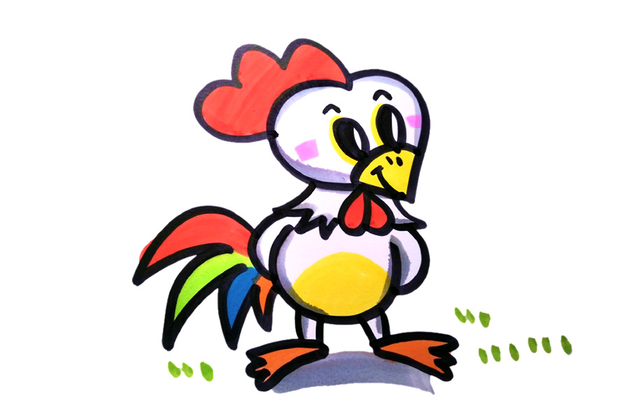 可爱的大公鸡和小鸡简笔画图片-图2