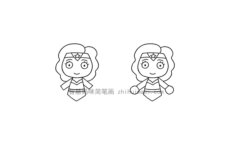 Q版神奇女侠简笔画画法步骤-图4