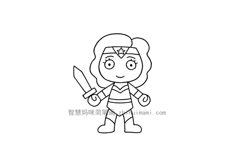 Q版神奇女侠简笔画画法步骤-图6