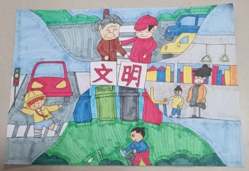 “创全国文明城市 建文明幸福家园”儿童绘画作品-图4