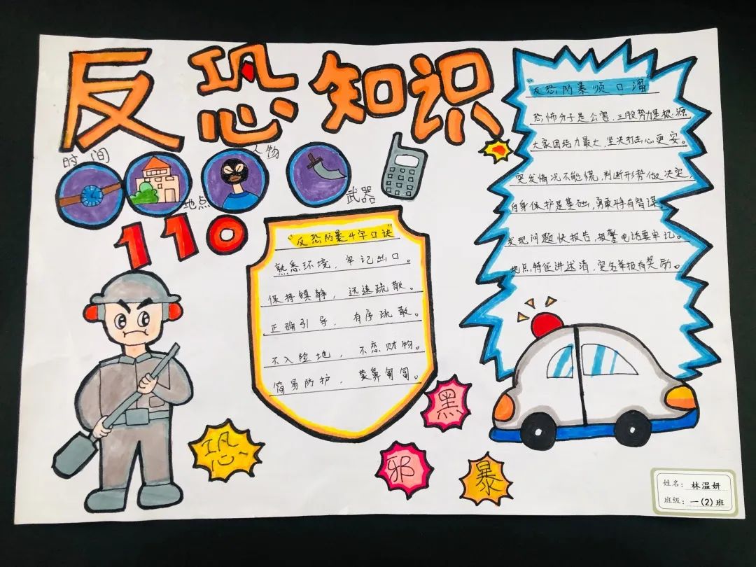 小学"平安校园 反恐防暴 喜迎二十大"手抄报-图4