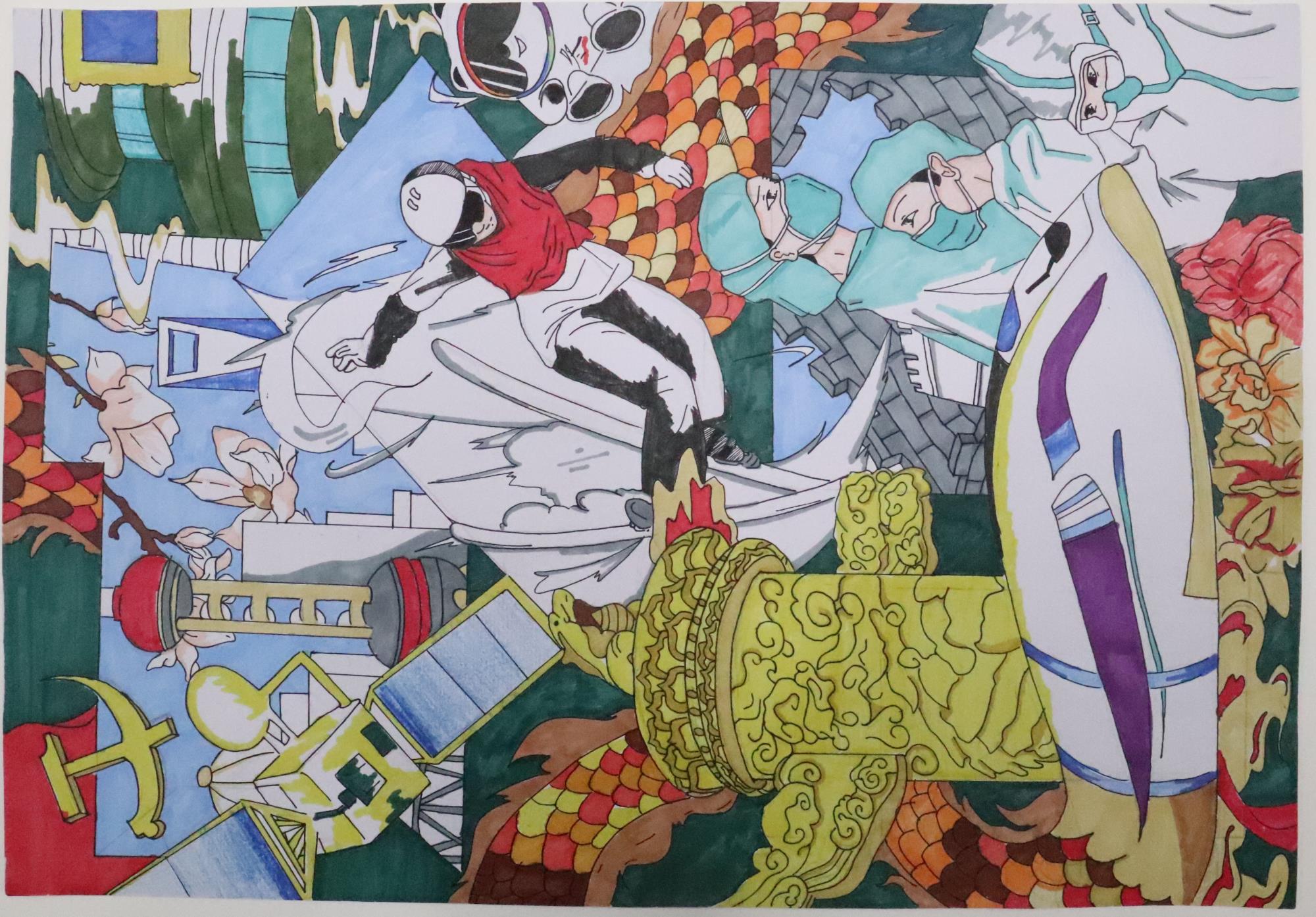 小学六年级“喜迎二十大 争做好队员”儿童画作品-图3