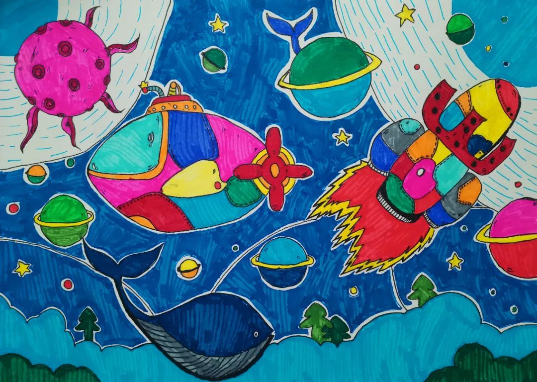 “喜迎二十大 童心绘梦想”儿童画5张-图2