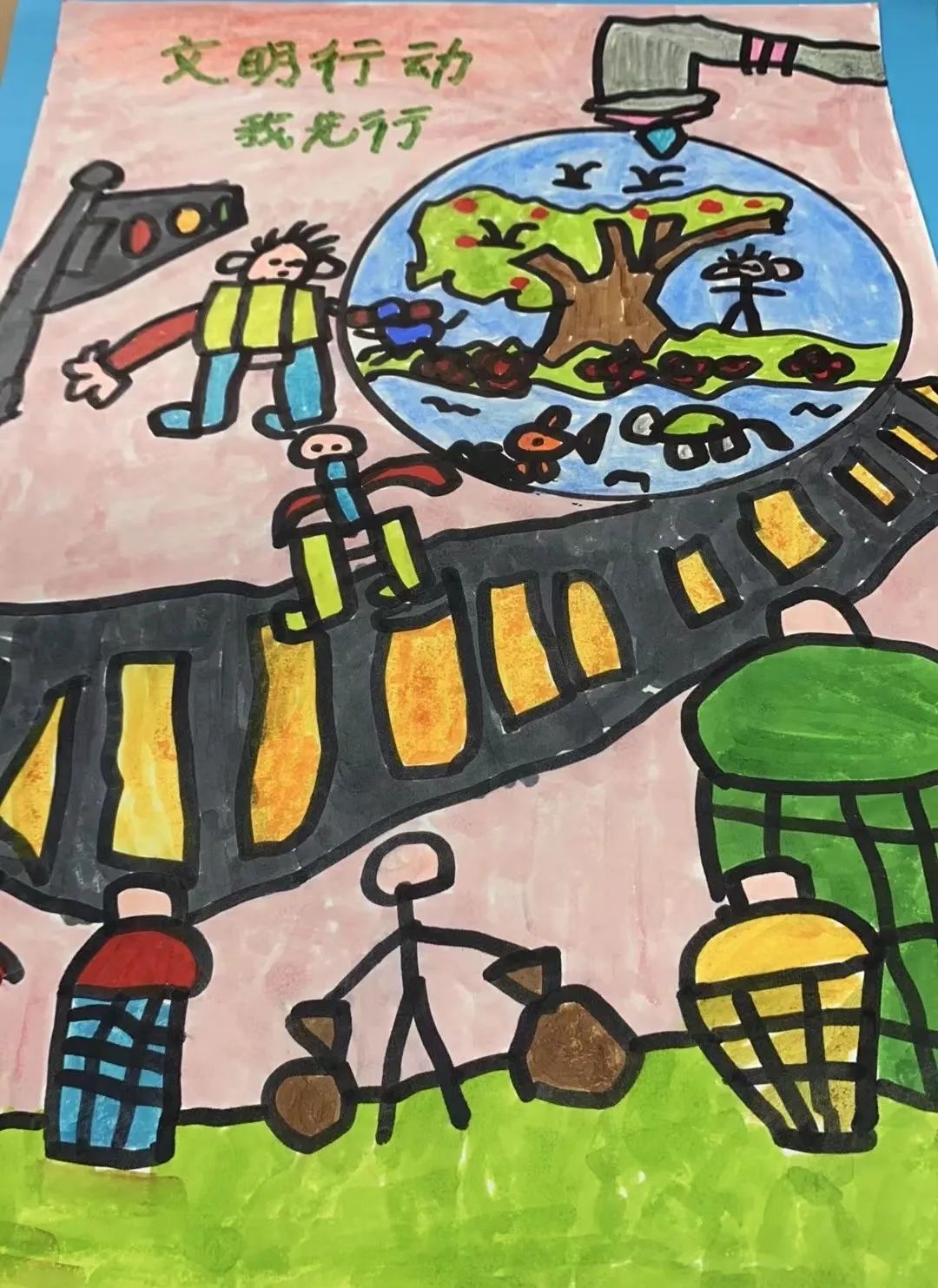 简单好看的“喜迎二十大 文明我先行”儿童画作品-图1