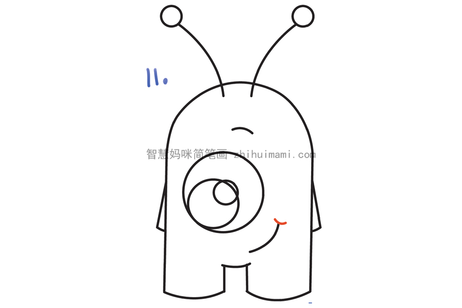 超简单的可爱卡通外星人简笔画画法步骤-图5