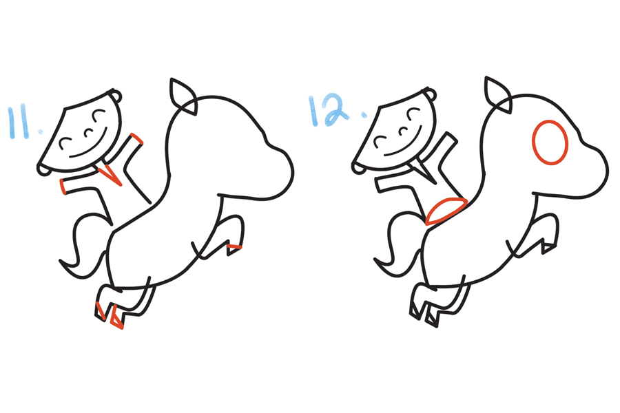 骑独角兽的可爱女孩简笔画画法步骤-图6