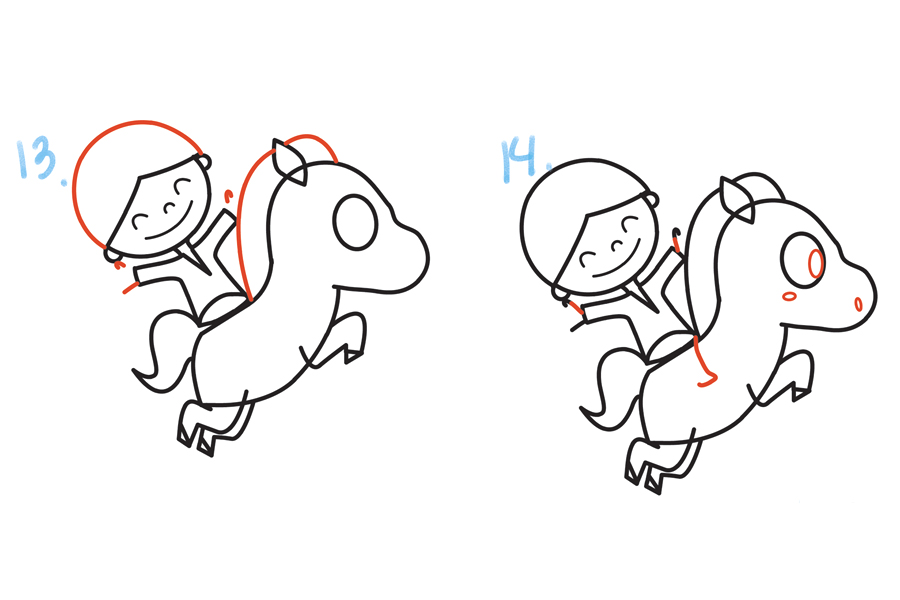 骑独角兽的可爱女孩简笔画画法步骤-图7