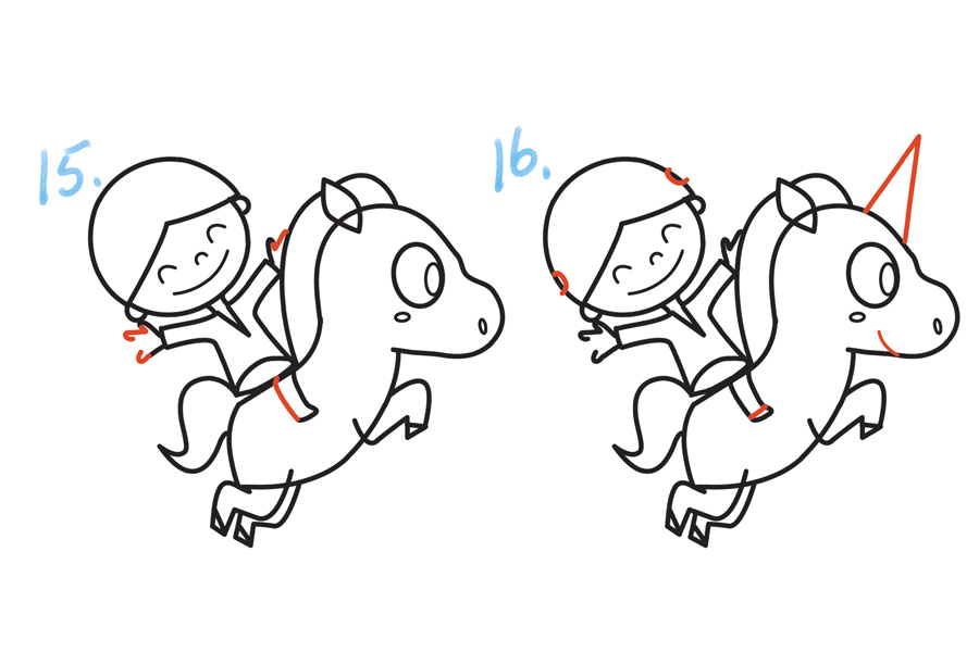 骑独角兽的可爱女孩简笔画画法步骤-图8