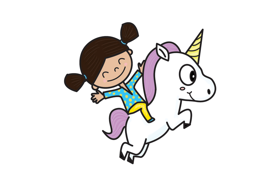 骑独角兽的可爱女孩简笔画画法步骤