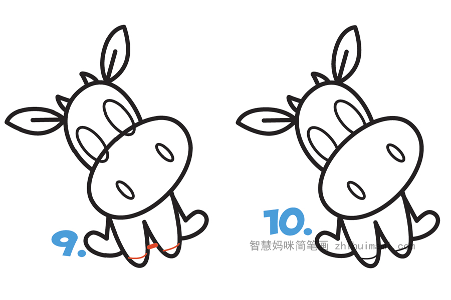 卖萌的小奶牛简笔画画法步骤-图5