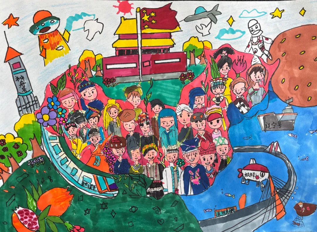 民族团结一家亲 童心喜迎二十大游戏绘画作品10张-图1