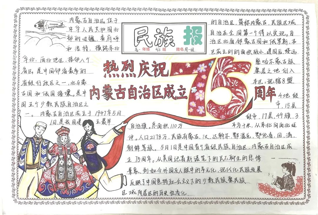 庆祝内蒙古成立75周年手抄报简单漂亮（9张）-图1