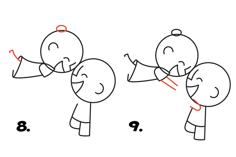 开心的哥哥和妹妹旋转简笔画教程-图4