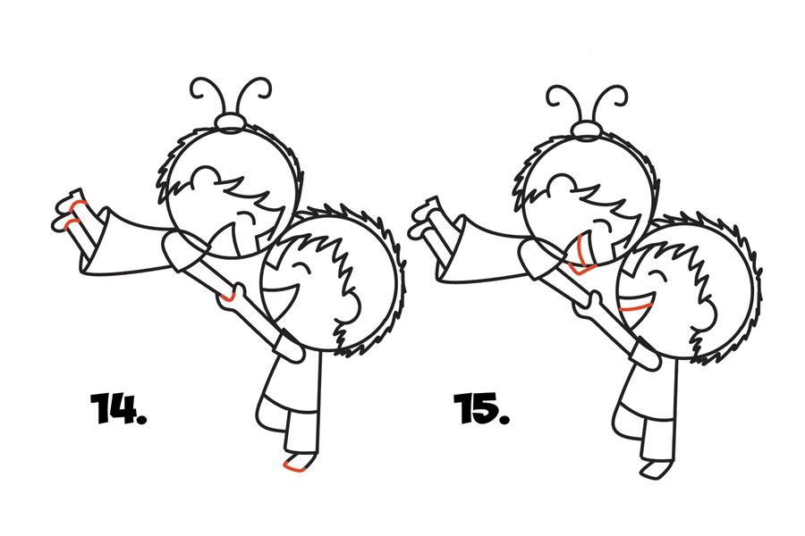 开心的哥哥和妹妹旋转简笔画教程-图7