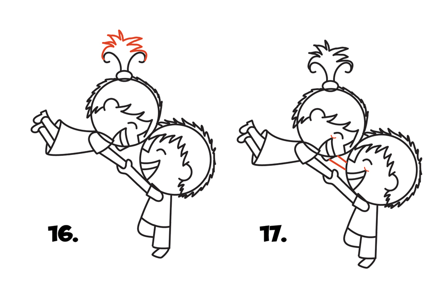 开心的哥哥和妹妹旋转简笔画教程-图8