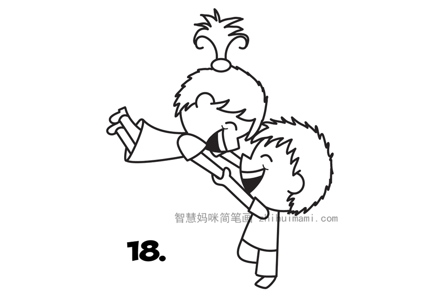 开心的哥哥和妹妹旋转简笔画教程-图9