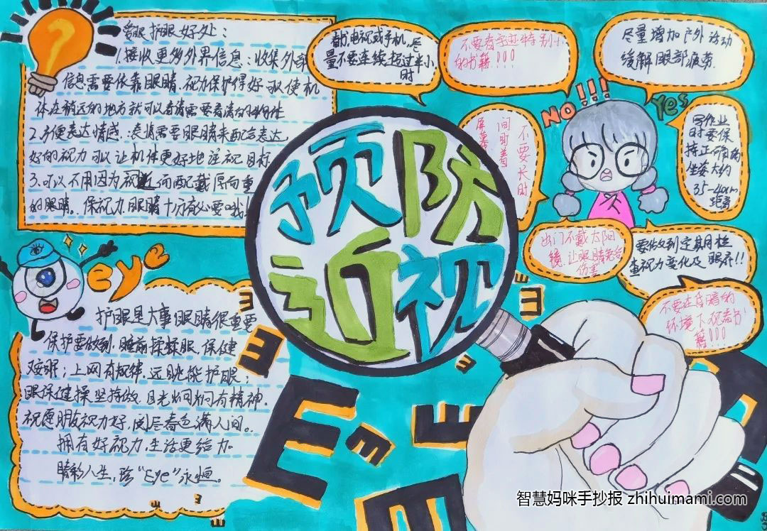 小学生预防近视手抄报绘画（6张）-图3