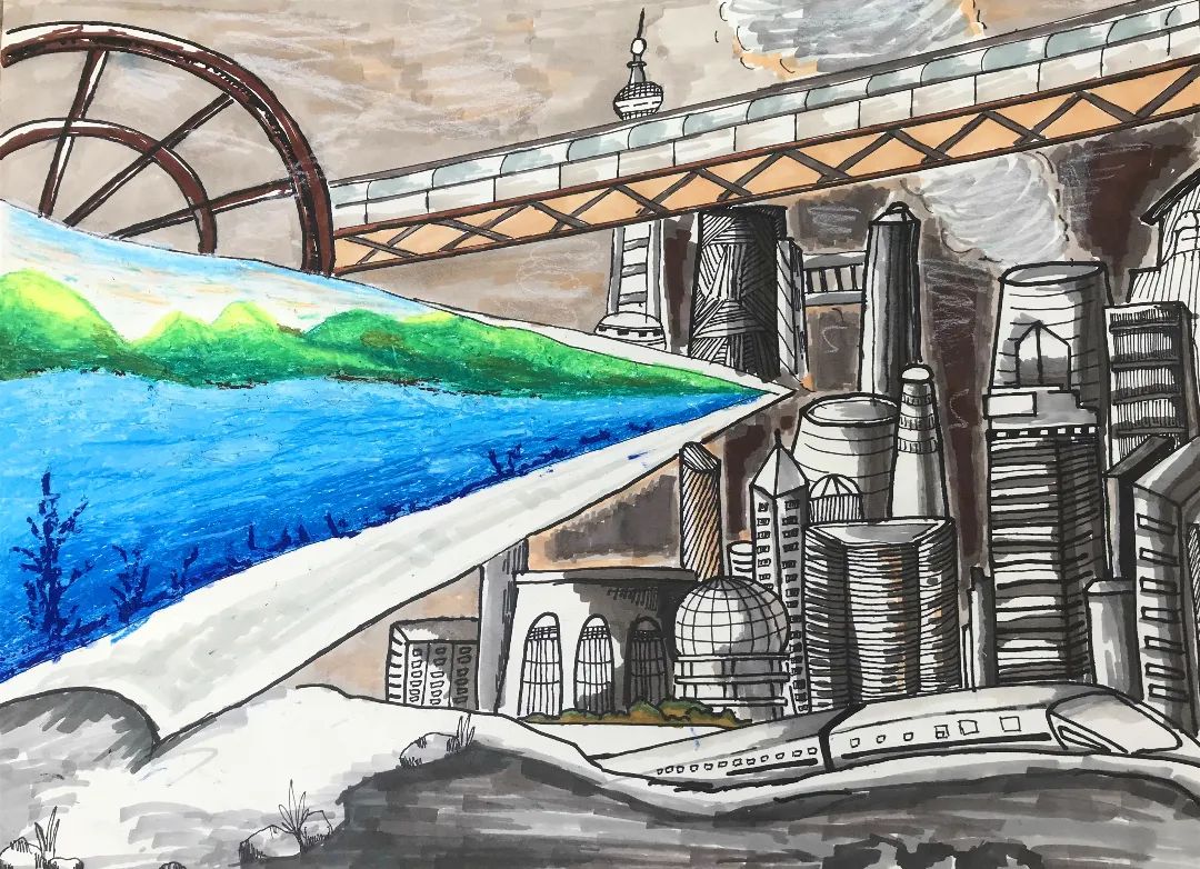 简单漂亮的“小手拉大手 环保齐步走 献礼二十大”绘画作品-图5