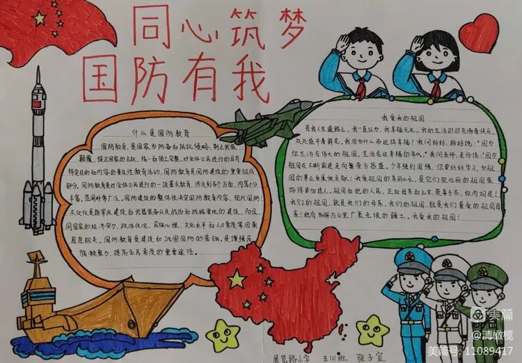 “喜迎二十大 国防记我心”手抄报一等奖-图2