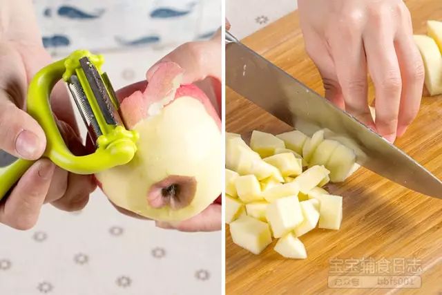 将苹果清洗干净去皮，切成块状备用，大小尽量切得均匀一致；