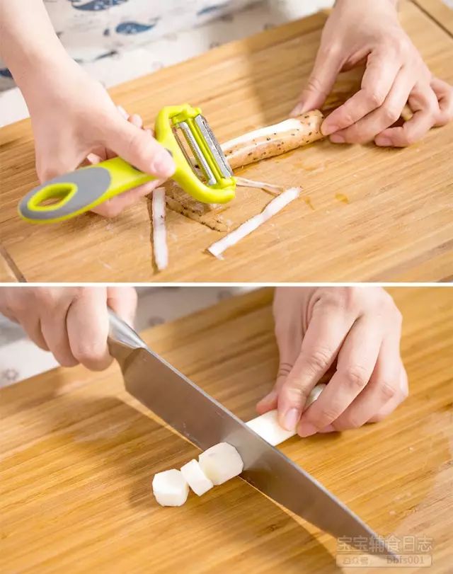 山药洗净去皮，切成块状备用；