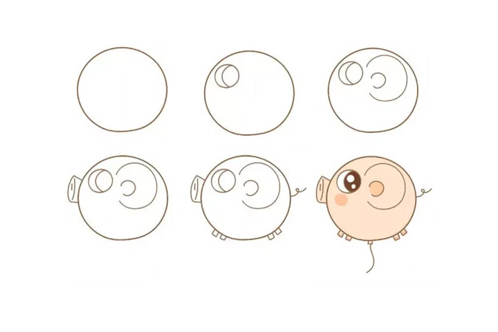画一个可爱的动物气球简笔画 -- 小猪