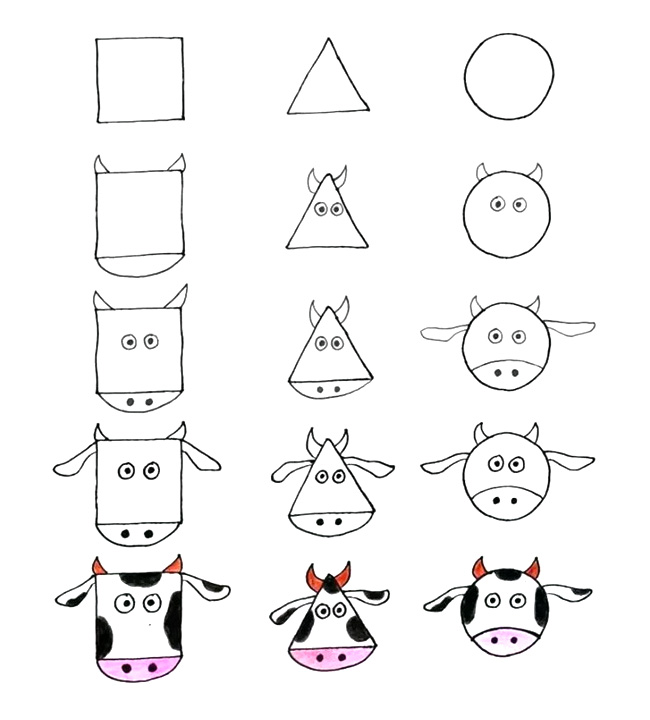 一只小奶牛3种简笔画的画法