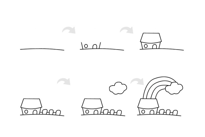 彩虹房子简笔画的画法步骤及上色图片