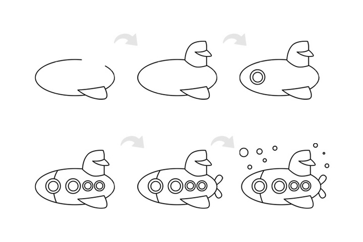 潜水艇简笔画的画法步骤