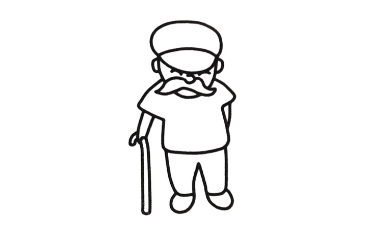 拄着拐杖的长胡子老爷爷简笔画图片