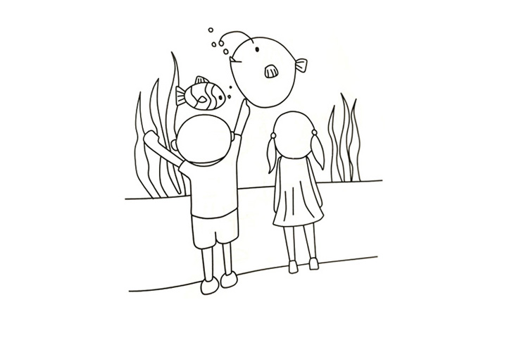 小朋友们参观海底世界简笔画图片