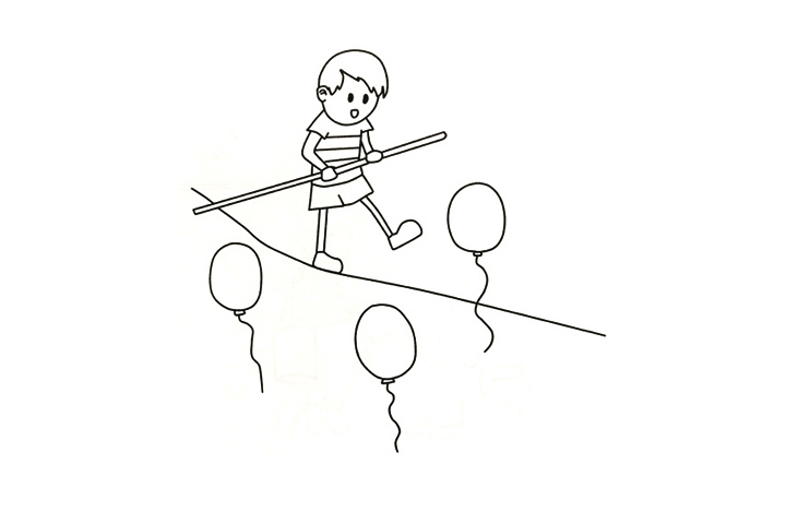 特技演员在练习走钢丝的简笔画图片