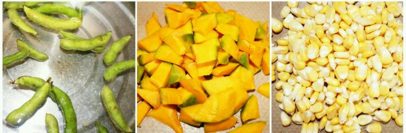 玉米毛豆南瓜羹，宝宝便秘的时候，就给喝这个！的做法图解2