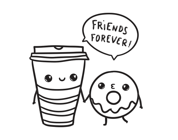 咖啡和甜甜圈填色图片