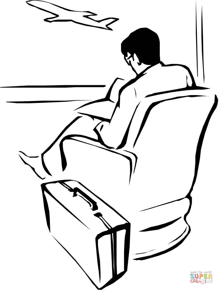 有人在等飞机线稿图片