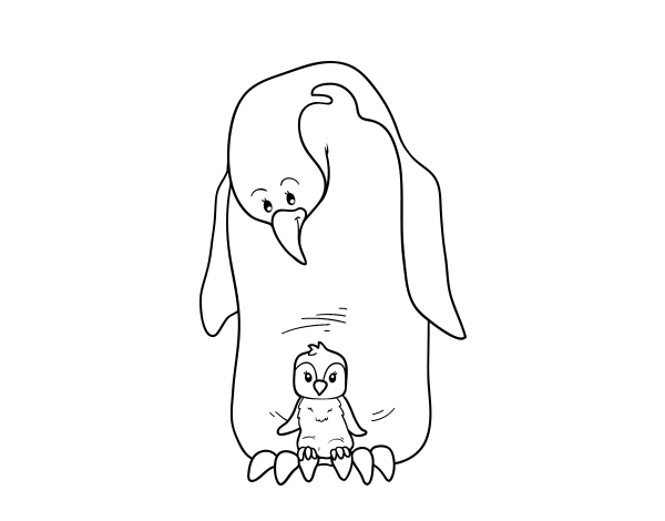 企鹅和她的宝宝的简笔画