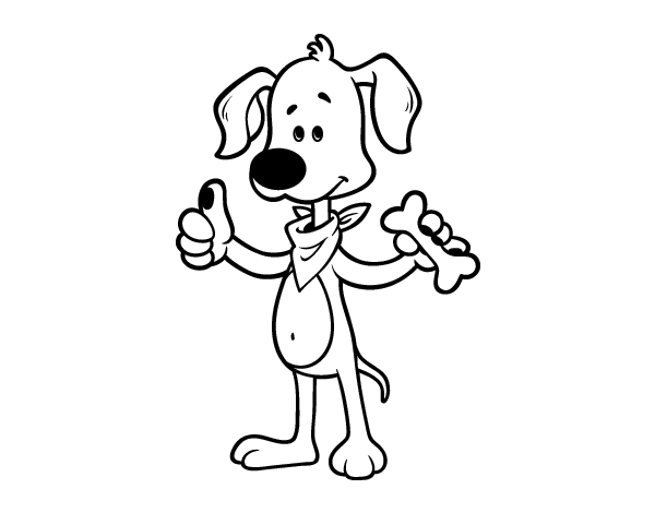 拿着骨头的狗涂色画