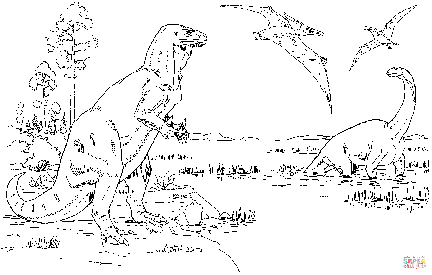 禽龙、鲸龙和翼龙简笔画面