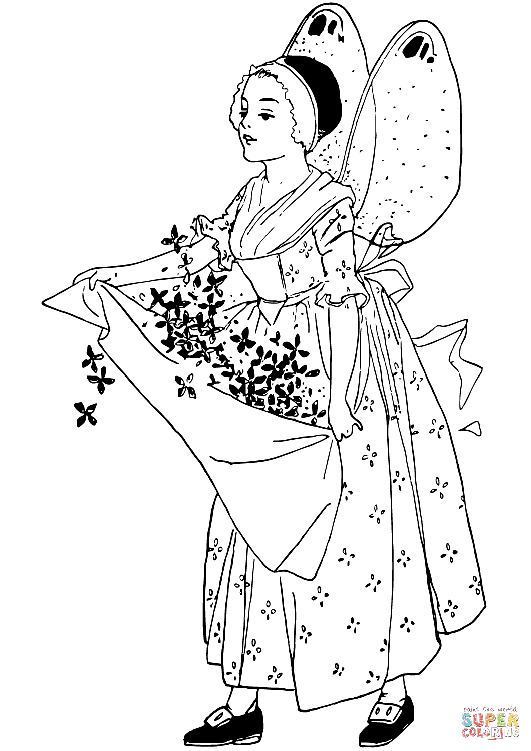 复古仙女填色图片-5