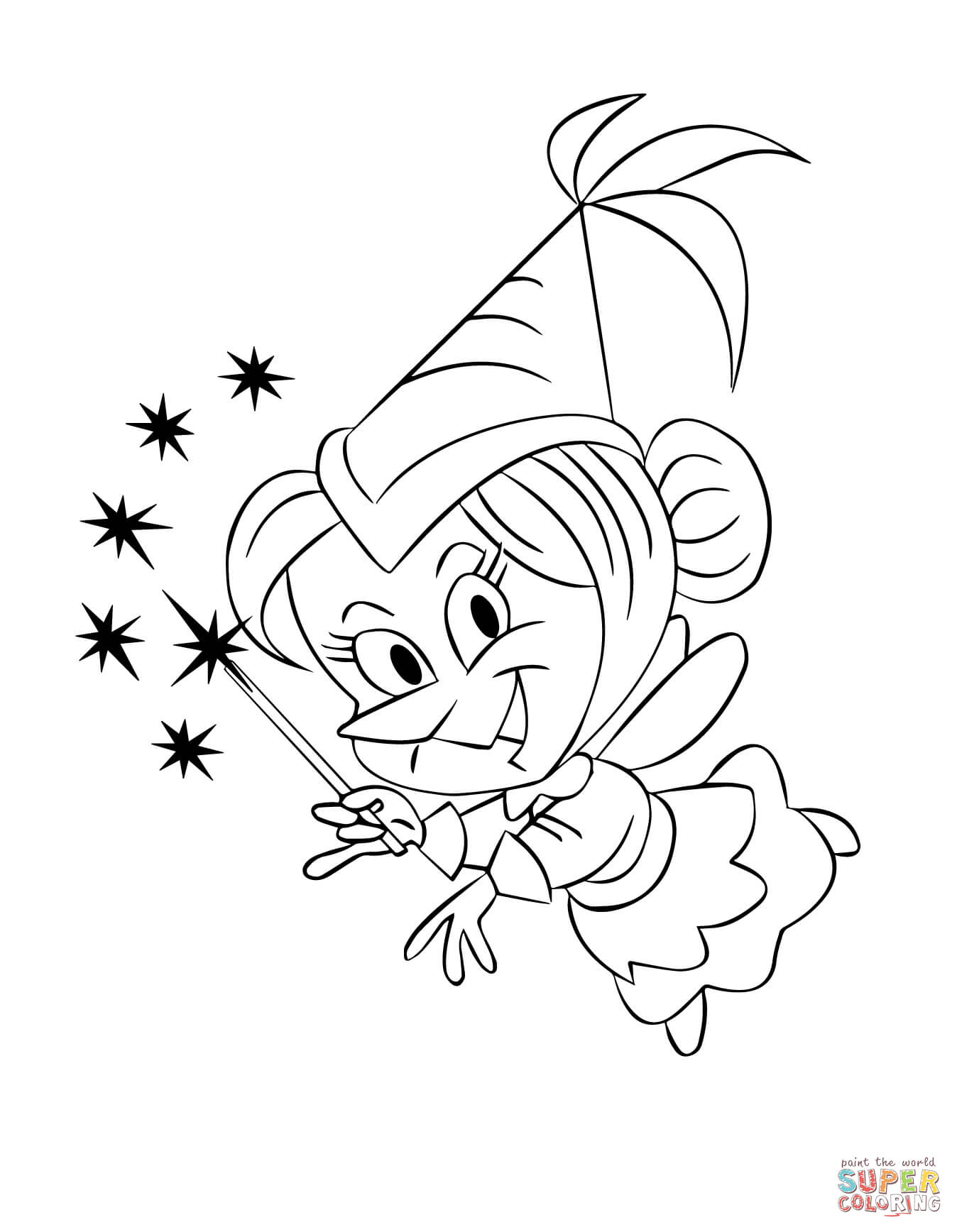 卡通魔杖仙女填色图片