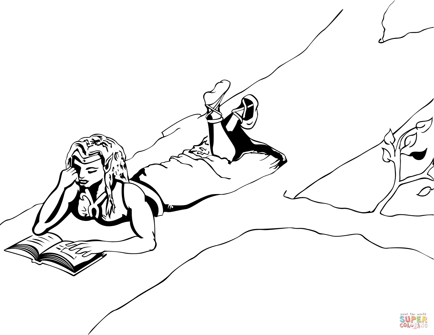 森林精灵在看书填色图片