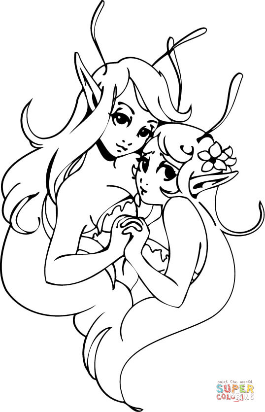 两个精灵女孩填色图片